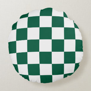 Hunter Green en White geruit Rond Kussen