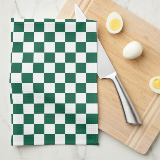 Hunter Green en White geruit Theedoek (Quarter Fold)