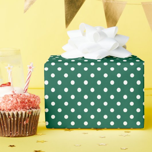Hunter Green en White Polka Dots Cadeaupapier (Verjaardagsfeest)
