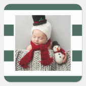 Hunter Green en White Stripes Holiday Foto Vierkante Sticker (Voorkant)