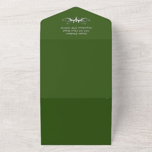 Hunter Green en White Tri Fold w Rsvp All In One Uitnodiging (Buitenkant)