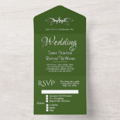 Hunter Green en White Tri Fold w Rsvp All In One Uitnodiging (Binnen)