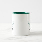 Hunter Green Eucalyptus Leaf Monogrammed Tweekleurige Koffiemok (Center)