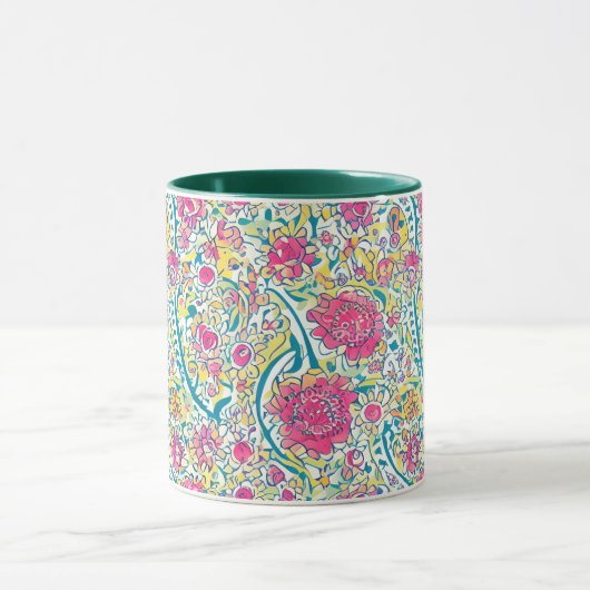 Hunter Green Floral Arabic Pattern Mok (Midden)