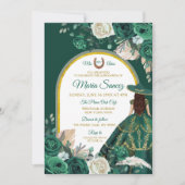 Hunter Green Floral Princess Quinceañera Kaart (Voorkant)