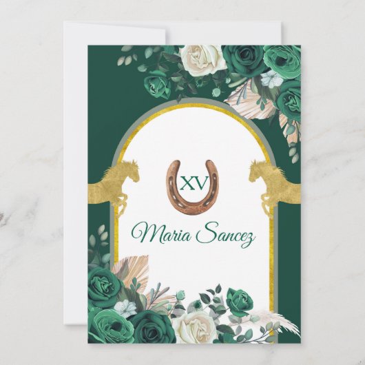 Hunter Green Floral Princess Quinceañera Kaart (Achterkant)