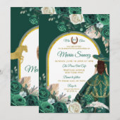 Hunter Green Floral Princess Quinceañera Kaart (Voorkant / Achterkant)