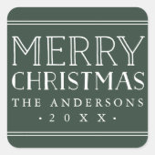 Hunter Green gepersonaliseerde vrolijke kerst Vierkante Sticker (Voorkant)