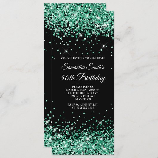 Hunter Green Glitter Black 50e verjaardag Kaart (Voorkant / Achterkant)