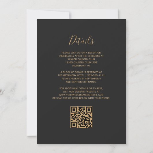 Hunter Green Gold Agaat Dark QR Code Wedding Kaart (Achterkant)