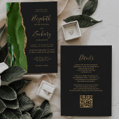 Hunter Green Gold Agaat Dark QR Code Wedding Kaart