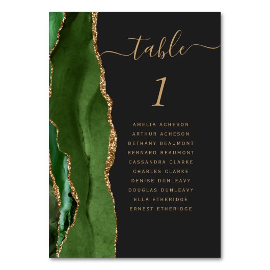Hunter Green Gold Agate Dark Wedding Kaart (Voorkant)
