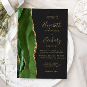 Hunter Green Gold Agate Dark Wedding Kaart