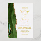 Hunter Green Gold Agate Modern Wedding Folie Uitnodiging (Voorkant)