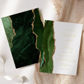 Hunter Green Gold Agate Modern Wedding Folie Uitnodiging