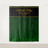 Hunter Green Gold Black Floral Wedding Backdrop Wandkleed (Voorkant)