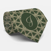 Hunter Green Gold Snowflakes Pattern Monogramed Stropdas (Opgerold)