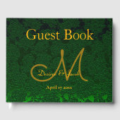 Hunter Green Gold Weduwing Reception Monogram Gastenboek (Voorkant)