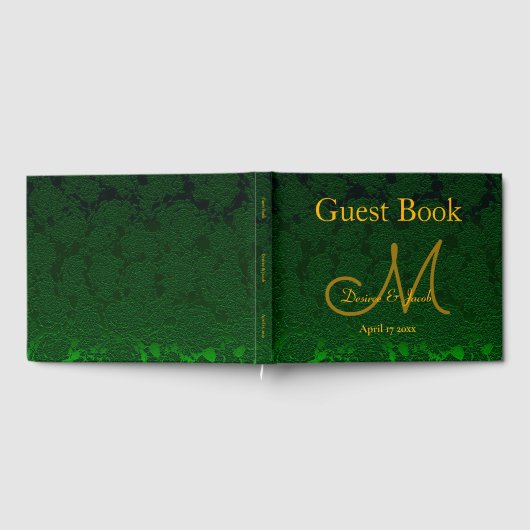 Hunter Green Gold Weduwing Reception Monogram Gastenboek (Volledig)
