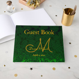 Hunter Green Gold Weduwing Reception Monogram Gastenboek
