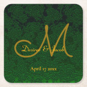 Hunter Green Gold Weduwing Reception Monogram Kartonnen Onderzetters (Voorkant)