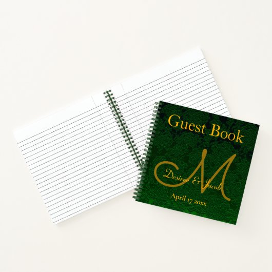Hunter Green Gold Weduwing Reception Monogram Notitieboek (Binnen)