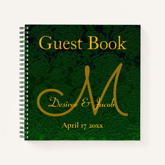 Hunter Green Gold Weduwing Reception Monogram Notitieboek (Voorkant)