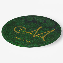 Hunter Green Gold Weduwing Reception Monogram Papieren Bordje