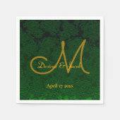 Hunter Green Gold Weduwing Reception Monogram Servet (Voorkant)