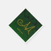 Hunter Green Gold Weduwing Reception Monogram Servet (Hoek)