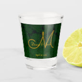 Hunter Green Gold Weduwing Reception Monogram Shot Glas (Voorkant)