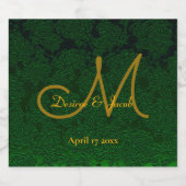 Hunter Green Gold Weduwing Reception Monogram Sparkling Wijnetiket (Enkel label)