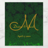 Hunter Green Gold Weduwing Reception Monogram Wijn Etiket (Enkel label)