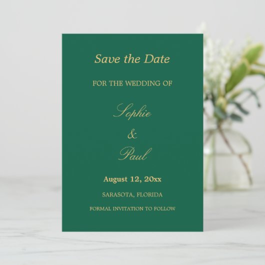 Hunter Green Golden Beige Bewaar de datum Save The Date (Staand voorkant)