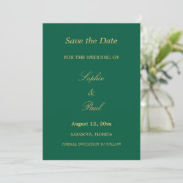 Hunter Green Golden Beige Bewaar de datum Save The Date