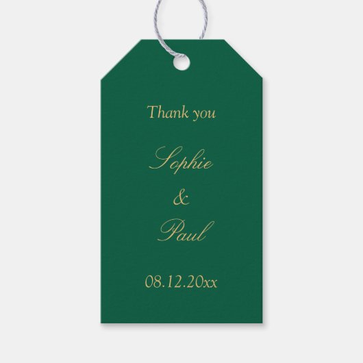 Hunter Green Golden Beige Bruiloftsgunst Gift Labe Cadeaulabel (Voorkant)
