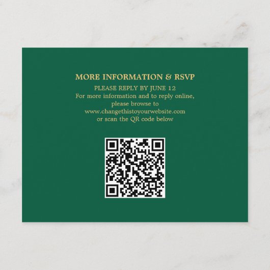 Hunter Green Golden Beige Wedding QR Code Details Informatiekaartje (Achterkant)