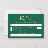 Hunter Green Golden Beige Wedding RSVP Kaart (Voorkant)