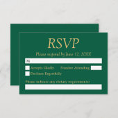 Hunter Green Golden Beige Wedding RSVP Kaart (Voorkant / Achterkant)