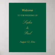 Hunter Green Golden Beige Wedding Welkom Poster