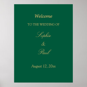 Hunter Green Golden Beige Wedding Welkom Poster