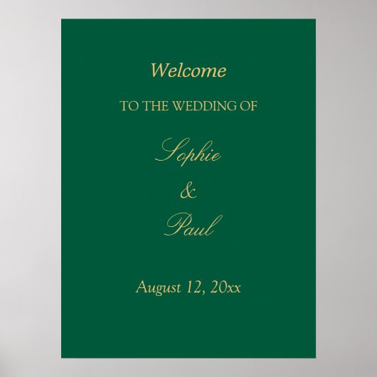 Hunter Green Golden Beige Wedding Welkom Poster (Voorkant)