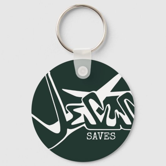 Hunter Green Graffiti Jezus Redt Sleutelhanger (Voorkant)