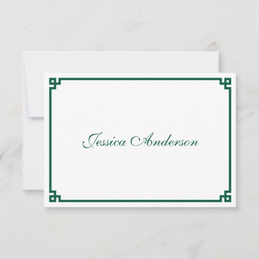 Hunter Green Griekse Key Border Wedding Place Card (Voorkant)