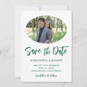 Hunter Green Handgeschreven Script Oval Photo Save The Date (Voorkant)