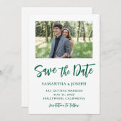 Hunter Green handgeschreven scriptfoto Save The Date (Voorkant / Achterkant)