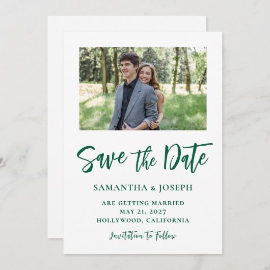 Hunter Green handgeschreven scriptfoto Save The Date (Voorkant / Achterkant)