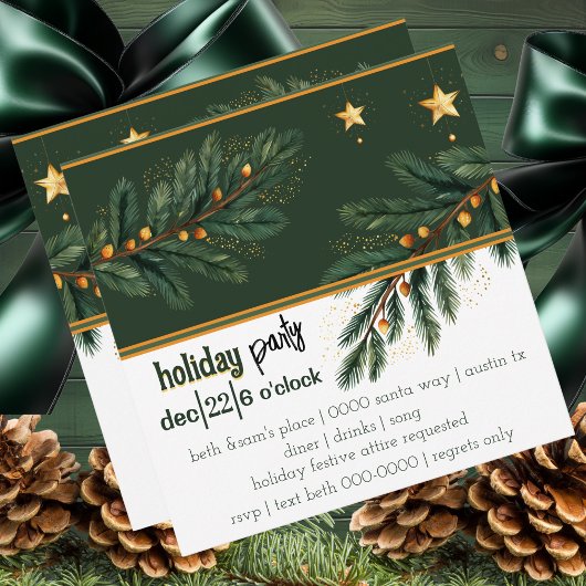 Hunter Green Holiday Pine en Gold Stars Party
