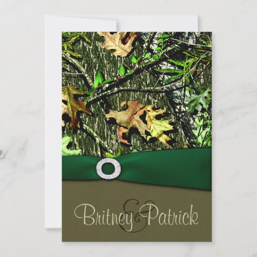 Hunter Green Hunting Camo Wedding Invitations Kaart (Voorkant)