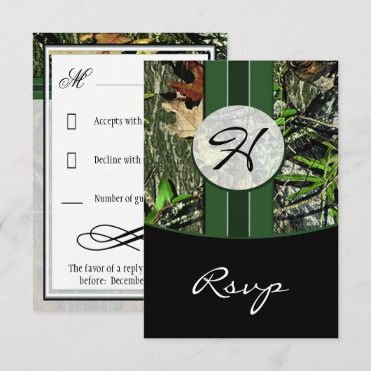 Hunter Green Hunting Camo Wedding RSVP-kaarten RSVP Kaartje (Voorkant / Achterkant)